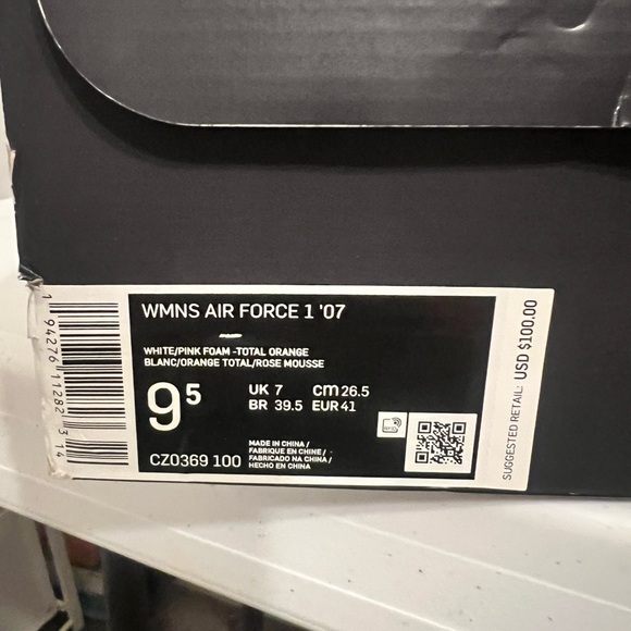 Nike Air Force 1 White with Pink and Orange Accents - Picture 7 of 7